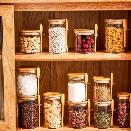 Glass Jar with Wooden Lid and Spoon Large